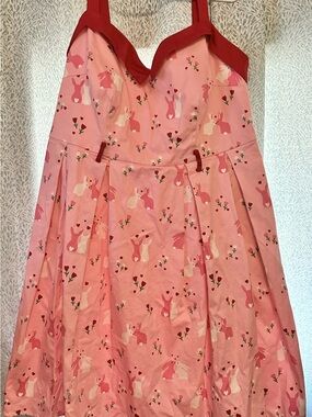 Collectif London Brand Pink Rockabilly Sundress with Red Trim Womens 2x